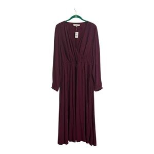 LOFT Elegant Long Sleeve Dress in Rich Burgundy, Size M